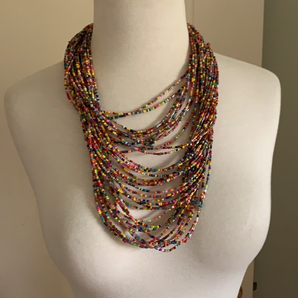 Multicolor beaded multi strand statement Necklace - Picture 1 of 7
